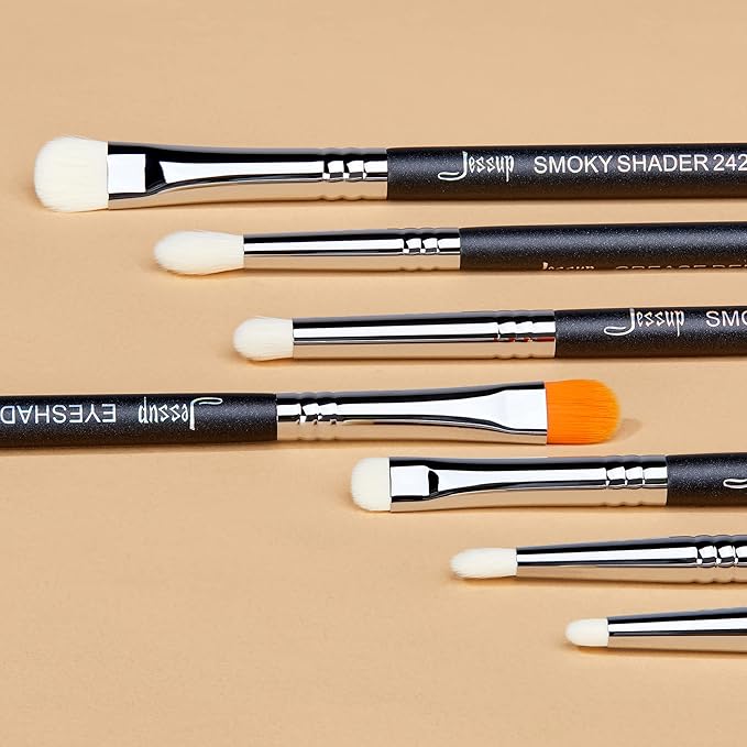 Jessup Eyeshadow Brush Set 7pcs Fluffy Eye Makeup Brushes for Eye Shadow Blending Shader Crease Concealer Black T334-VivaGrace Women