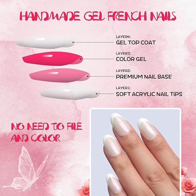 AddFavor French Tip Press on Nails Short Oval Fake Nails, 120pcs Glitter White French Tips Nails Press on Almond Nude False Acrylic Nails for Women and Girls