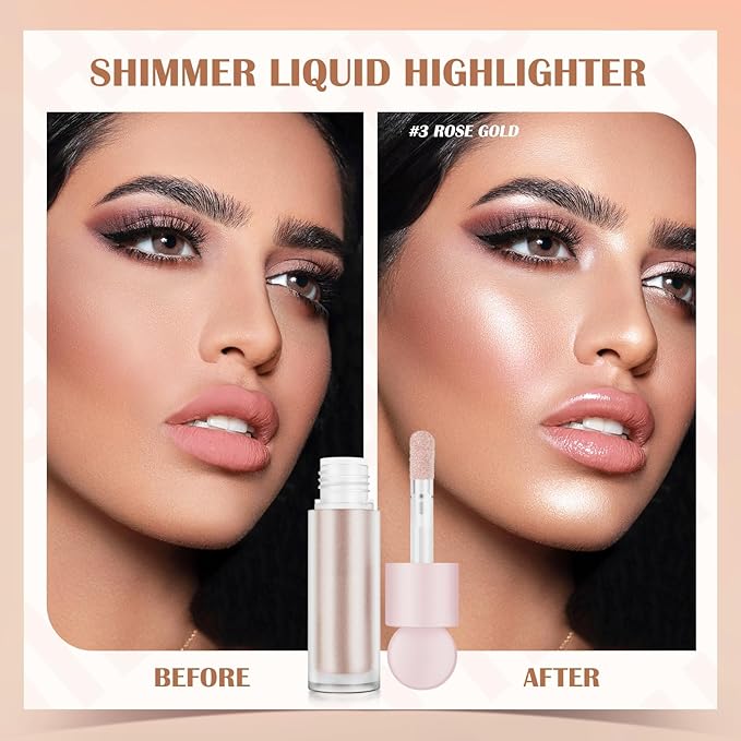 Liquid Highlighter Natural Glow For Face & Body, Waterproof Moisturizing Light Liquid Luminizer For Long Lasting Shimmer, Contour Highlighter Stick Easy to Apply with Cushion Applicator-VivaGrace Women