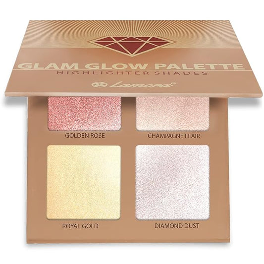 Highlighter Palette Highlighter Makeup Iluminador - Glow Bronzer Powder Makeup Highlighter Kit With Mirror - 4 Highly Pigmented Face Highlighter Shimmer Colors - Vegan, Cruelty Free & Hypoallergenic-VivaGrace Women