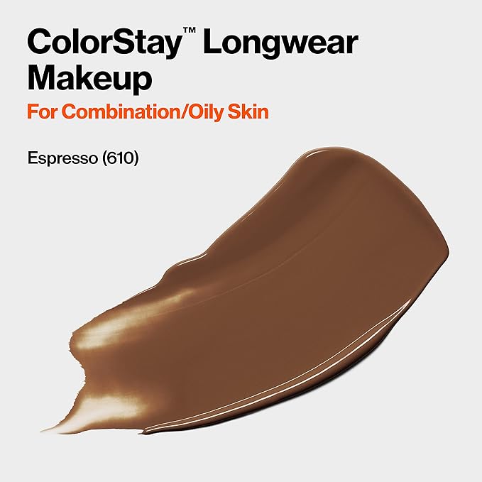 Revlon Liquid Foundation, ColorStay Face Makeup for Combination & Oily Skin, SPF 15, Medium-Full Coverage with Matte Finish, Espresso (610), 1.0 oz-VivaGrace Women