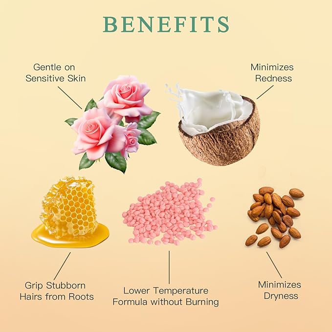 1.3Lb/21oz Hard Wax Beads for Hair Removal, Bouvetean Wax Beans for Bikini, Eyebrow, Face, Legs, Full Body Sensitive Skin Waxing with 10pcs Wax Spatulas (Pack of 6)-VivaGrace Women