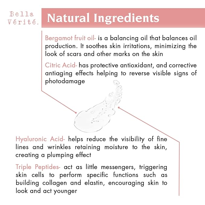 Bella Vérité. Vegan, Tri-Peptide Eye Serum for Mature Skin, Under Eyes to Smooth Fine Lines, Brighten Dark Circles and De-Puff Bags with Hyaluronic Acid, Bergamot, and Triple Peptides, 1 Fl Oz-VivaGrace Women