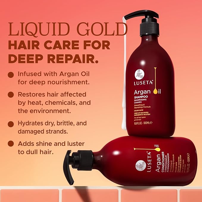 Luseta Argan Oil Shampoo and Conditioner Set Thickening for Thin & Dry Hair Smoothing & Nourishing Anti- Frizz for All Hair Types Sulfate Free for Men and Women 2 x16.9Fl Oz-VivaGrace Women