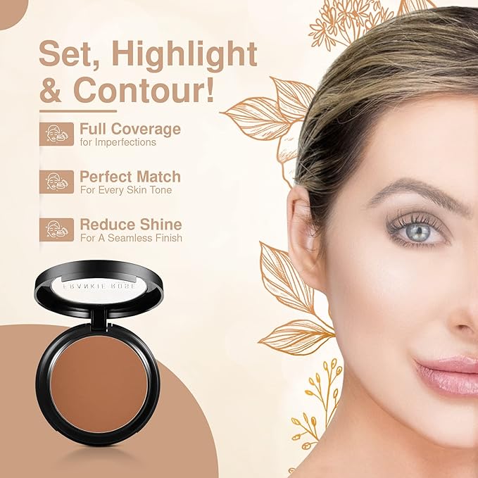 Frankie Rose Cosmetics Powder Foundation – Full Coverage Face Powder For Pores & Imperfections, Evens Out Skin Tone & Shine-Control | 58 Grams (Bronze)-VivaGrace Women