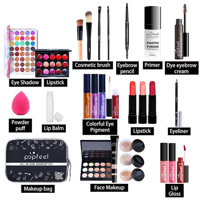 Pure Vie All-in-One Holiday Gift Makeup Set Cosmetic Essential Starter Bundle Include Eyeshadow Palette Lipstick Concealer Blush Mascara Foundation Face Powder - Makeup Kit for Women Full Kit-VivaGrace Women