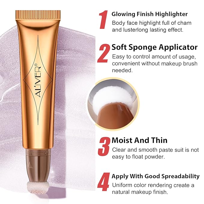Liquid Highlighter Beauty Wand, Highlight Bronzer Stick with Cushion Applicator, Smooth Shimmer Finish, Lightweight Silky Cream Face Makeup Stick, Cruelty-free (Celestral)-VivaGrace Women