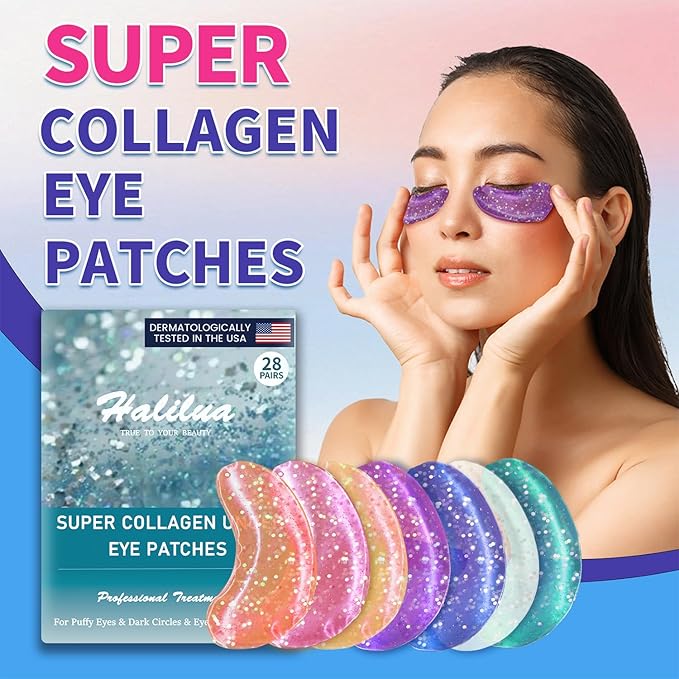 Under Eye Patches (28 Pairs), Eye Mask for Dark Circles, Puffy Eyes, Eye Bags, Wrinkles, 7 Colors Crystal Gel Gold Eye Mask Patches, Eye & Lip Treatment Skin Care Products-VivaGrace Women