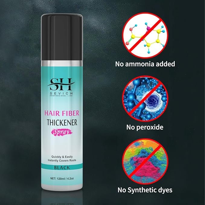 Sevich Hair Fiber Thickener Spray - Instant Hair Thickening Powder for Men & Women, Root Touch Up Hair Color, Hair Building Fibers for Thinning Hair, Waterproof, Sweatproof, Natural Look,120ml Black-VivaGrace Women