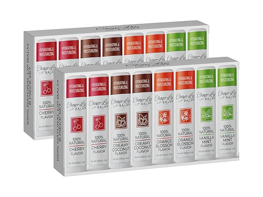 100% Natural Lip Balm Set, Hydrating and Moisturizing Beeswax Natural Flavor Assortment, Lip Moisturizer for Dry Lips, Cocoa Butter, Petroleum Free, 8 Count, 2 Pack-VivaGrace Women