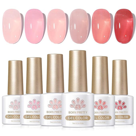 Born Pretty Jelly Nude Pink Gel Nail Polish Sheer Transparent Gel Polish 6Colors Soak Off U v Light Cure Gel Polish Kit for Salon and Nail Art DIY at Home-VivaGrace Women