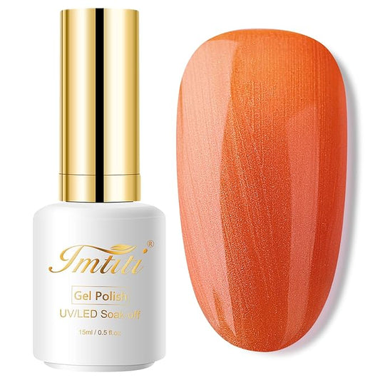 Imtiti Pearl Orange Gel Nail Polish, 1 Pcs 15ml Orange Color Soak Off LED Long-Lasting Nail Gel Polish Nail Art Starter Manicure Salon DIY at Home, 0.5 Fluid Ounces