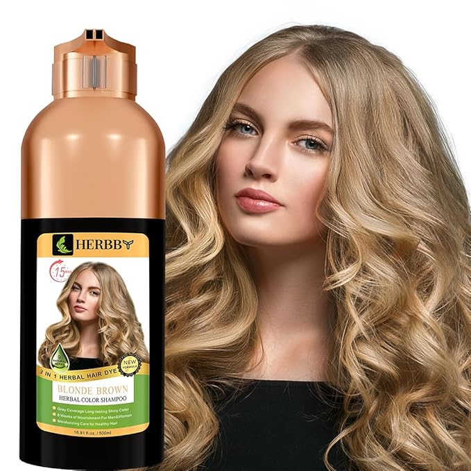 Hair Color Shampoo for Gray Hair Coverage&Color Transform with 9 Herbal Extracts –Long Lasting(6-8 Weeks),Shiny,Evenly Colored,Instant Hair Dye Shampoo&Conditioner, 500 Ml (BLONDE BROWN COLOR)-VivaGrace Women