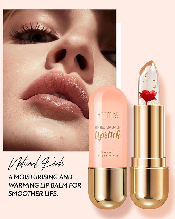 Tinted Lip Balm, Flower Lipstick Tinted Lip Gloss Long Lasting PH Lipstick, Color Changing Lipstick Natural Chapstick, Glitter Pink Shade Lipstick, Red Flower-VivaGrace Women