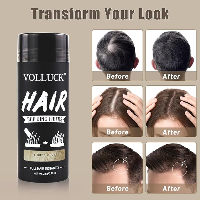 VOLLUCK Hair Fibers for Thinning Hair, Instant Coverage Hair Building Fibers for Women and men, Natural Hair Powder for Conceal Hair Loss 28 g (Light Blonde)-VivaGrace Women