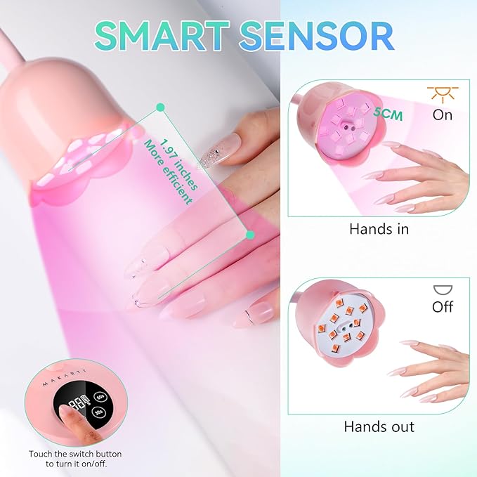 Makartt UV Nail Lamp: Flash Cure lamp UV Light for Gel Nails Polish Luminoza 30W Rechargeable LED Nail Dryer with 4 Timers & Auto Sensor Fast Curing Goosenecks Lamp for Home DIY Manicure (Pink)-VivaGrace Women