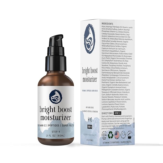 Bright Boost 7 Superfruits Peptide Face Moisturizer with Vitamin C - Gentle Daily Hydrating Luxury Lotion for Radiant Skin - Smooths Fine Lines - Fragrance Free All Skin Types 2oz