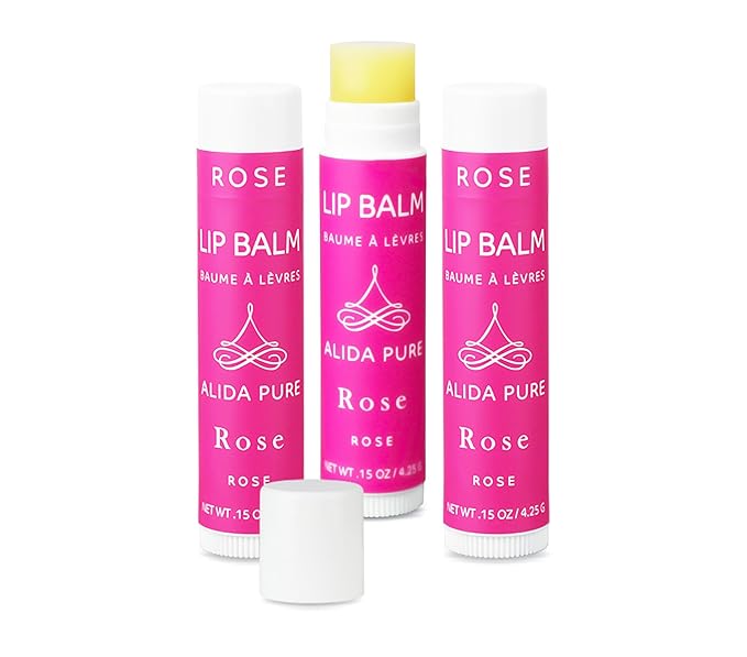 Rose Lip Balm Collection, Vegan Set, Beeswax Free, with Organic Jojoba and Avocado Oil, Vitamin E, Natural Moisturizer for Dry, Chapped Lips, 3 Tube Set-VivaGrace Women