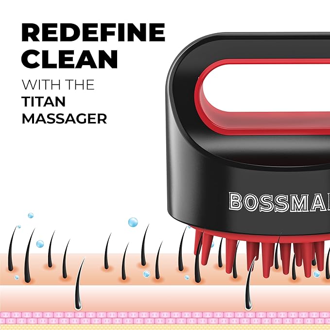 Bossman Titan Shower Scalp Massager – Ergonomic Silicone Scrubber for Product Build-Up, Dandruff & Pore Stimulation – Head & Beard Care Tool with Soft Bristles-VivaGrace Women