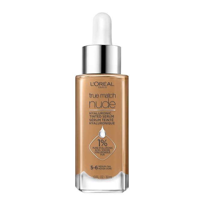 L'Oreal Paris True Match Nude Hyaluronic Tinted Serum Foundation with 1% Hyaluronic acid, Medium Tan 5-6, 1 fl. oz.-VivaGrace Women