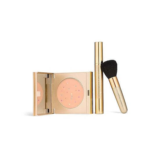 Jerome Alexander MagicMinerals Pressed Mineral Powder Set with Mirror Compact, Extending Lash Mascara, Professional Stubby Brush & Blending Sponge (Medium)-VivaGrace Women