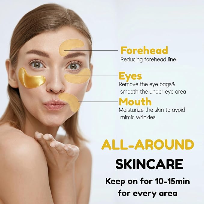 Golden Under Eye Patches for Puffy Eyes & Eye Bags & Wrinkles, Under Eye Patches for Dark Circles,Collagen for Eye Bags, Under Eye Collagen Patches-VivaGrace Women