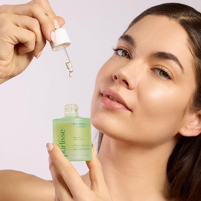 pürlisse Glow Revival Hydrating Face Oil for Women & Men - Enriched with Violet Leaf & Algae Oil for an Even Complexion - Soothing Oolong Extract Helps Boost Elasticity & Calm Irritation (1 Fl oz)-VivaGrace Women