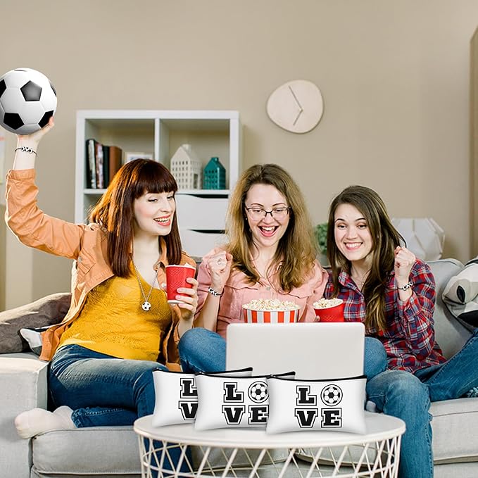 72 Pcs Sports Team Gifts Include 12 Makeup Bags 12 Lip Balm 12 Lip Balm Holder 12 Necklace 12 Adjustable Bracelet 12 Mirrors for Sports Lovers Players Party Favors (Black, Soccer)-VivaGrace Women