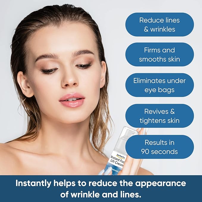 Instant Face Lift Cream, Temporary Skin Tightening Cream with Hyaluronic Acid, Visibly Firming Loose Sagging Skin for Face and Neck in 2 Minutes, Smooth Fine Lines and Wrinkle-VivaGrace Women