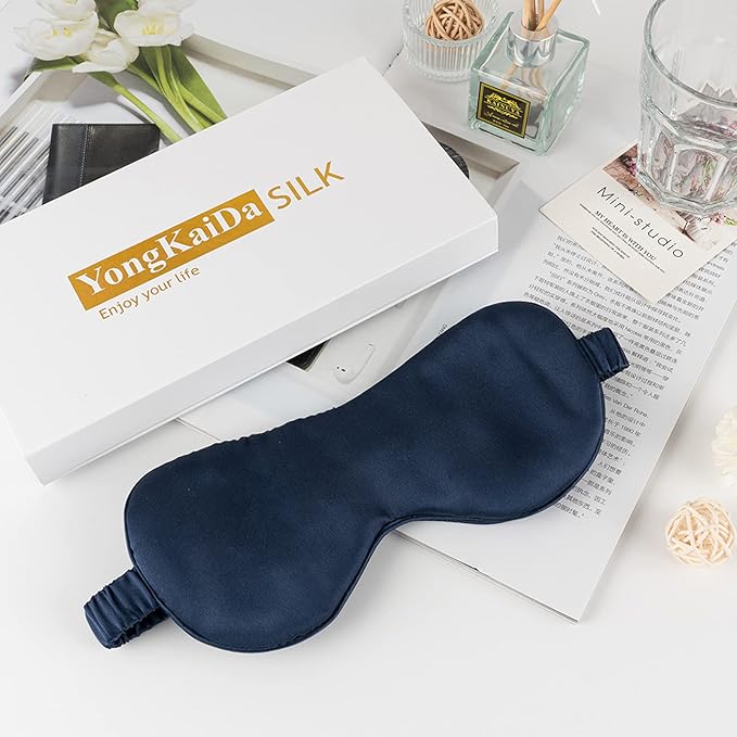 Silk Sleep Mask - 22 Momme Pure Natural 100% Mulberry,Silk Eye Mask for Night Sleeping,Travel, (Purplish Blue)-VivaGrace Women