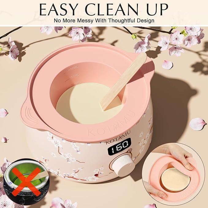 KOTAMU Waxing Kit for Women & Men, Wax Warmer for Hair Removal, Digital Wax Kit with Silicone Pot，Ideal for Face Eyebrow Arm Legs Armpit &Sensitive Skin, Cherry Waxing Machine for Home Salon Use-VivaGrace Women