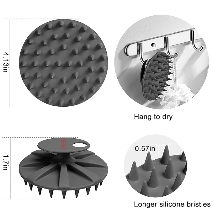 INNERNEED Scalp Care Massager Shampoo Brush, Wet & Dry Manual Head Scrubber Hair Washing, Soft Silicone Bristles, for Hair Growth, Dandruff Removal, Comfortable for All Hair Types (Black)-VivaGrace Women