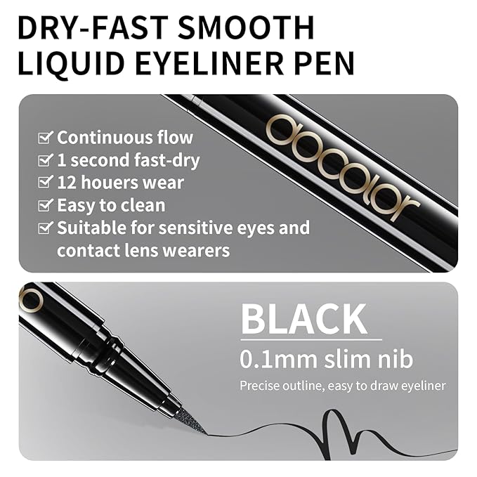 docolor Waterproof Black Eyeliner Liquid Pen and Black Eyeliner Gel Smudge-proof Gel Eye Liner Pencil, 2PCS