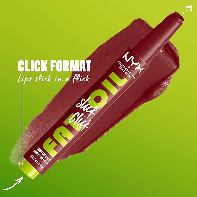 NYX PROFESSIONAL MAKEUP Fat Oil Slick Click, Lightweight, Buildable, Pigmented Vegan Lip Balm - In A Mood-VivaGrace Women