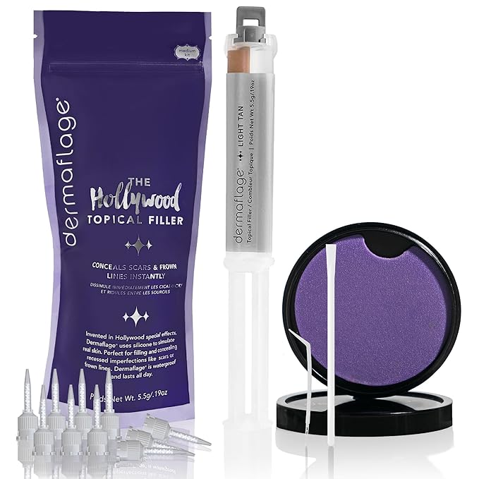 Dermaflage Scar Filler Kit - Light Tan - Deep Scar Cover and Waterproof Concealer for Acne Scars Wrinkles, and Ice Pick Scars Makeup, 1 mo supply