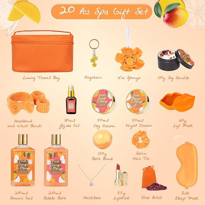 Mother's Day Gift for Mom - Luxury 20-Piece Tropical Spa Gift Set for Women, Bath & Body Care Kit with Shower Gel, Makeup Bag | Christmas, Valentine's, Birthday, Relaxation Gift for All Occasions-VivaGrace Women