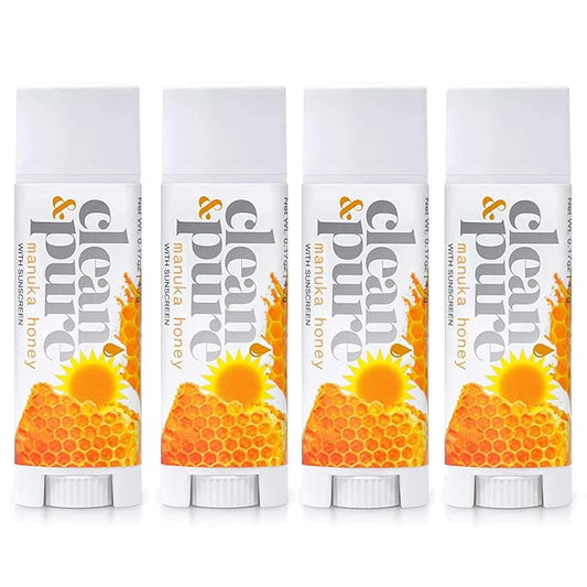 Lip Balm 4-Pack (Manuka Honey with Sunscreen) | Lip Care Set With 100% All Natural Beeswax | Vitamin E Oil | Flavored Lip Balm for Dry, Chapped Lips | Made in Australia-VivaGrace Women