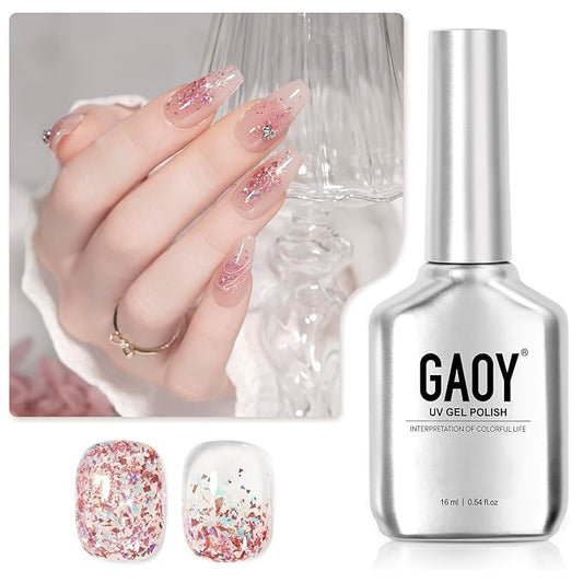 GAOY Glitter Gel Nail Polish, 16ml Pink Sparkly Gel Polish, Diamond Shiny UV Gel for Nail Art, Soak Off Nail Polish Home DIY, 2083 Phantasm Pink