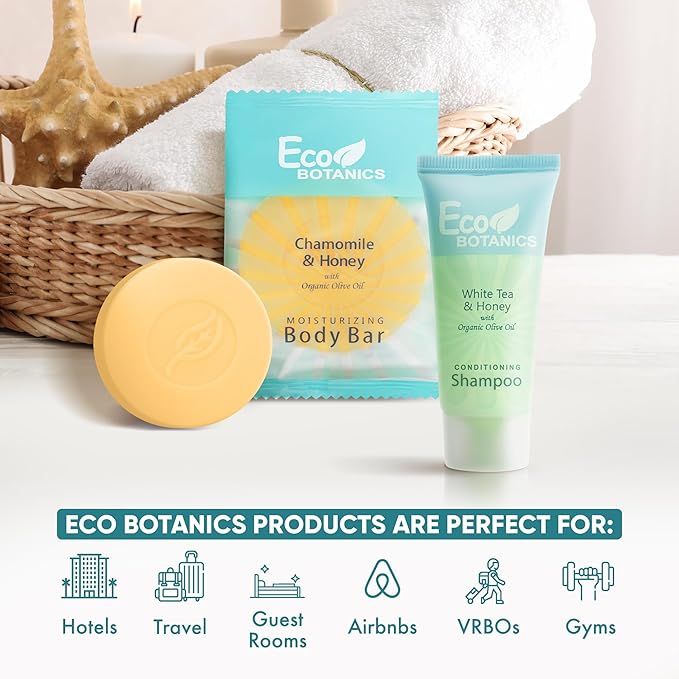 Eco Botanics Hotel Soaps and Toiletries Bulk Set | 1-Shoppe All-In-Kit Amenities for Hotels & Airbnb | 0.85 Conditioning Shampoo & oz Bar Soap Travel Size | 100 pieces-VivaGrace Women