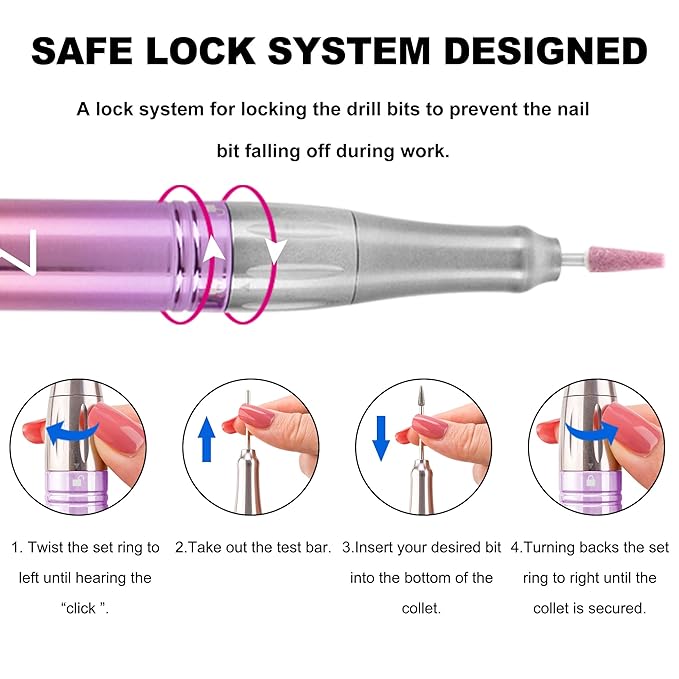 M Mase- Professional Nail Drill Machine - Coreless 2-in-1 Nail File - Electric, Cordless, 35000 RPM, HD Display - Electric Nail Drill for Professional & Home Use (Pink Gold)-VivaGrace Women