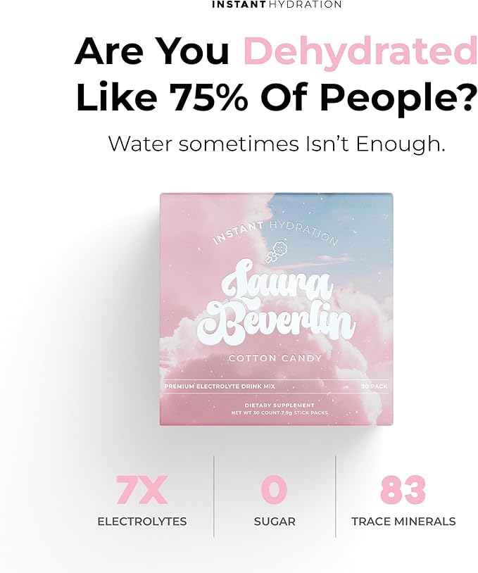 Instant Hydration Electrolytes Powder Packets - Cotton Candy Drink Mix - Zero Sugar - Keto, Vegan, Gluten-Free, Non-GMO - Boost Recovery, Brain Health, Muscle & Tissue Support- 30 Sticks-VivaGrace Women