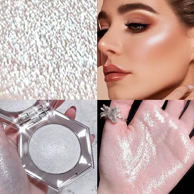 Erinde White Silver Face Highlighter Makeup Palette, Shimmer Glitter Highlighter Powder for Face Body, Natural Glossy Highlight Makeup Illuminator Highlighter Palette, Long-Lasting, Lightweight, 01#-VivaGrace Women