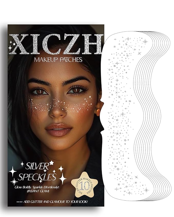 Glitter Freckles,Body and Face Glitter Makeup Patches for Women Girls, Waterproof Festival Rave Accessories fit Country Concert Outfits (Silver - 10 pcs)-VivaGrace Women