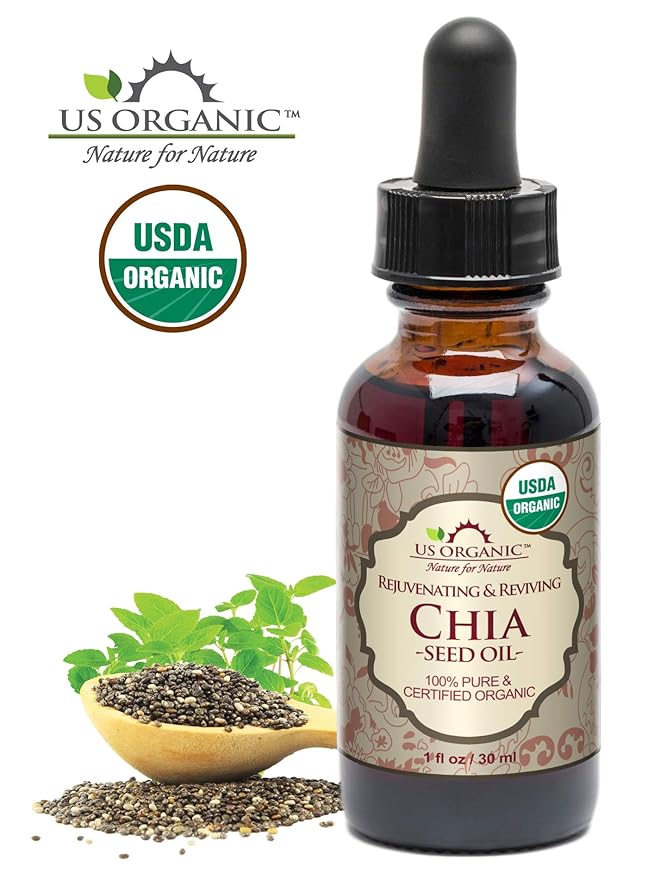 US Organic Chia Seed Oil, Certified Organic, Pure & Natural, Cold Pressed Virgin, Unrefined, Sourced from Paraguay, in Amber Glass Bottle w/Glass Eyedropper (1 oz (30 ml))-VivaGrace Women