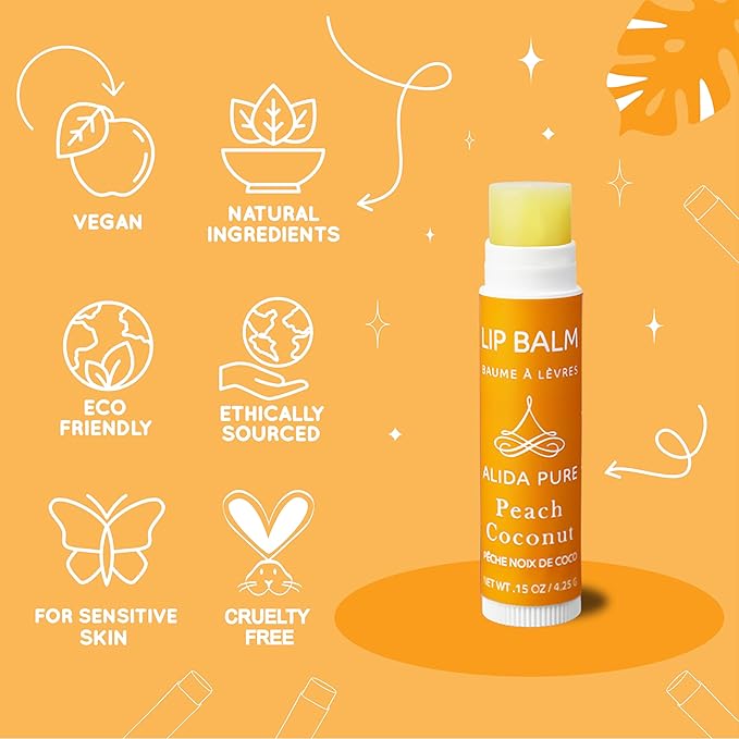 Peach Coconut Lip Balm Collection, Vegan Lip Balm Set, Lip Balm, Beeswax Free, with Avocado Oil, Organic Jojoba Oil, and Vitamin E, Natural Moisturizer for Dry, Chapped Lips, 3 Tube Set-VivaGrace Women