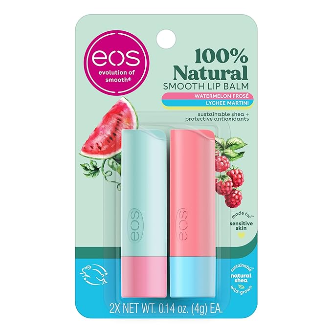 eos 100% Natural Lip Balm Sticks- Watermelon Frosé and Lychee Martini | Dermatologist Recommended for Sensitive Skin | All Day Moisture | 0.14 oz | 2-Pack-VivaGrace Women