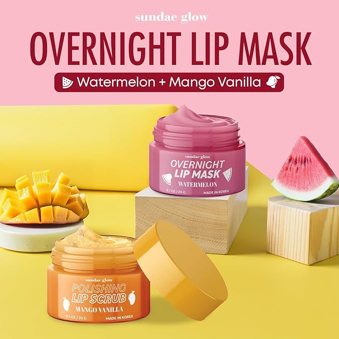Mango, Vanilla & Watermelon Duo Lip Mask & Scrub - Dermatologist Tested, Anti-Aging, Korean Skin Care, Deep Hydration - Smooth, Soft & Plump Lips - Clean Beauty, Vegan, Non-GMO - 1 Pack-VivaGrace Women