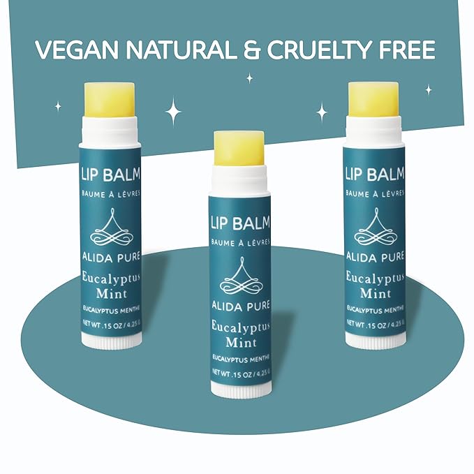 Eucalyptus Mint Lip Balm Collection, Vegan Lip Balm Set, Beeswax Free, with Avocado Oil, Organic Jojoba Oil, and Vitamin E, Natural Moisturizer for Dry, Chapped Lips, 3 Tube Set-VivaGrace Women