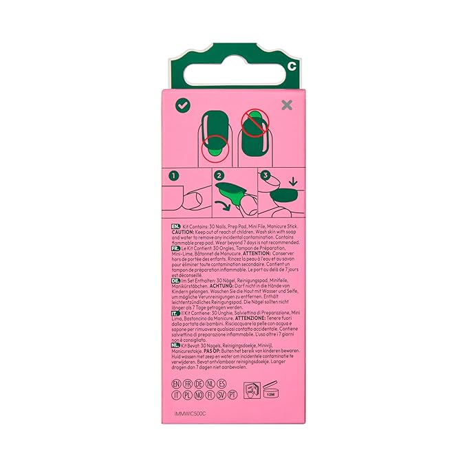 WICKED X imPRESS Design Press On Nails , The EASIEST NO GLUE Mani, Super Hold Adhesive, ‘Destined To’, Pink/Sky Blue, Medium Oval, Includes 30 Fake Nails, 1 Prep Pad, 1 Manicure Stick, 1 Mini File