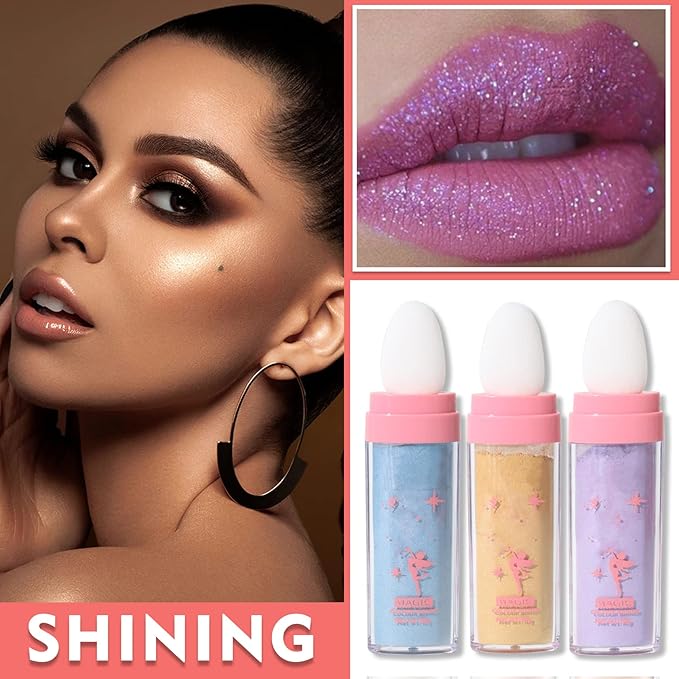 3PCS Polvo De Hadas Highlighter Glitter Stick Body Glitter Shimmer Face Brightening Highlighter Contour Powder Makeup Stick Face Blusher Fairy Glitter Highlighter Makeup - Blue,Yellow,Purple-VivaGrace Women